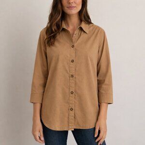 Columbia 100% Cotton Button Up 3/4 Sleeve Women's Shirt Khaki Tan Sz L
